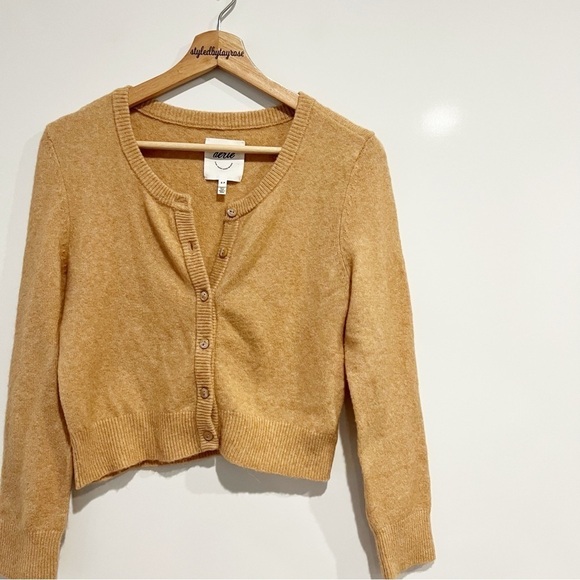Aerie Campus Cool Crop Plush Cardigan Sweater Tan - Picture 4 of 13